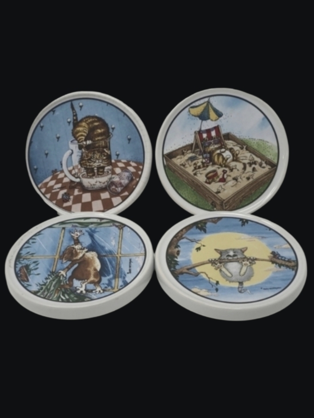 SET OF 4 WHIMSICAL CAT - DRINK COASTERS - CLAY DESIGN - GARY PATTERSON
